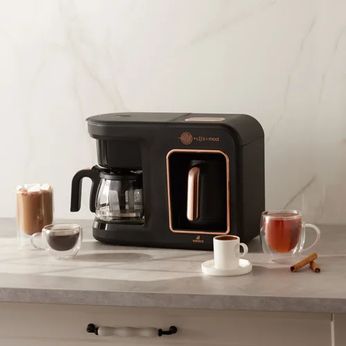عکس قهوه ساز و چایساز 5 کاره کاراجا Hatir Plus Mod Essential مشکی مسی