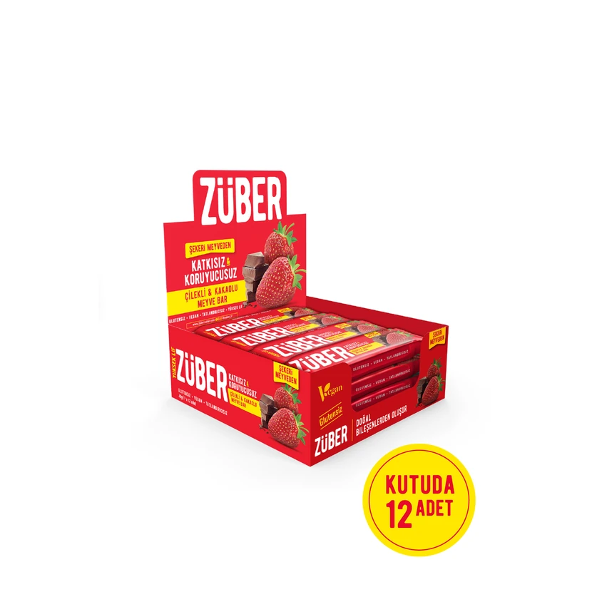 بار میوه‌ای زوبر طعم توت‌فرنگی و کاکائو 40 گرمی بسته 12 عددی