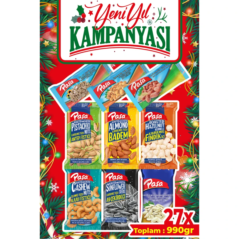 پاکت آجیل مخلوط لوکس پاشا 990 گرمی درجه طبیعی 1 بسته 27 عددی