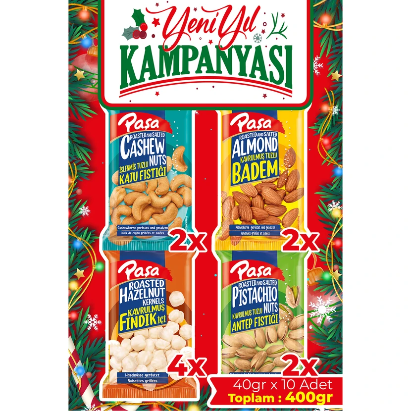 آجیل مخلوط ۱۰ عددی ۴۰ گرمی پاشا مجموع ۴۰۰ گرم