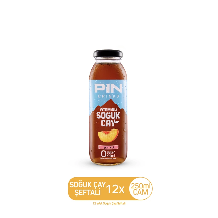 چای سرد هلو بدون شکر و کالری پین ۲۵۰ میلی‌لیتر بسته ۱۲ عددی