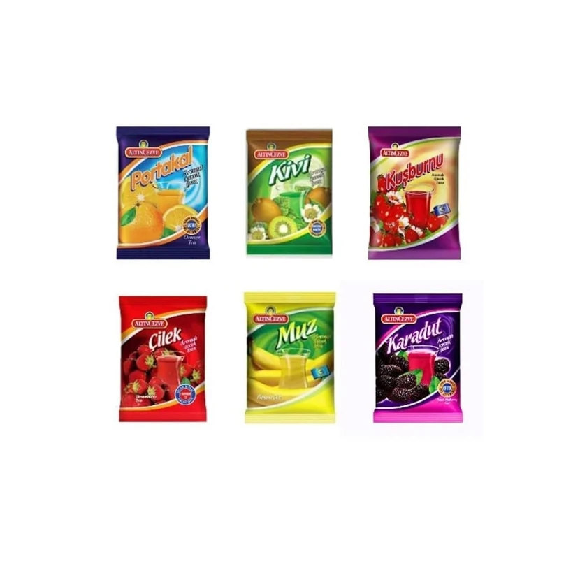 پودر نوشیدنی آلتین‌چزوه بسته ۶ طعم پرتقال کیوی نسترن توت‌فرنگی موز شاه‌توت ۲۵۰ گرمی