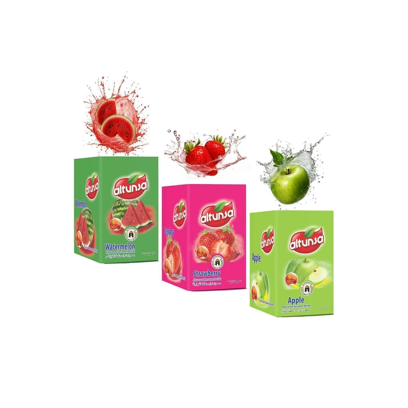 پک نوشیدنی پودری آلتونسا طعم هندوانه، توت‌فرنگی و سیب