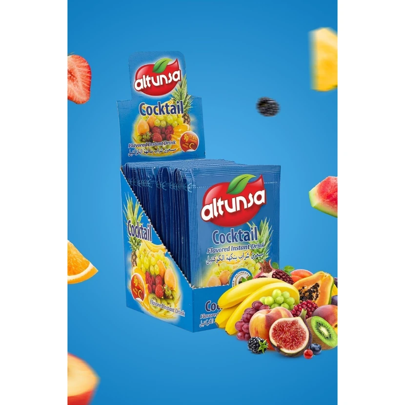 پودر نوشیدنی سرد آلتونسا طعم کوکتل میوه‌ای ۹ گرمی بسته ۲۴ عددی