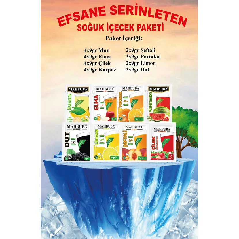 پودر نوشیدنی سرد مخلوط میوه محبوبا بسته 24 عددی