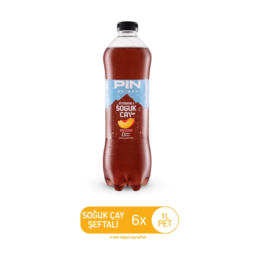 چای سرد بدون قند و بدون کالری طعم هلو پین 1 لیتری بسته 6 عددی