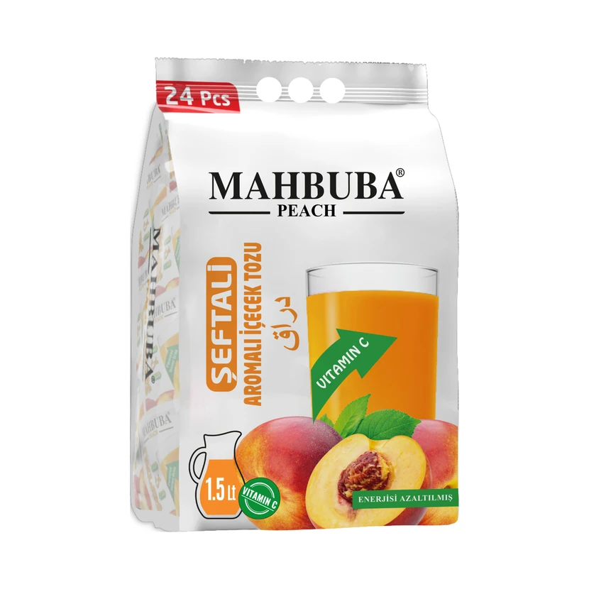 نوشیدنی پودری سرد طعم هلو محبوبا بسته 24 عددی 11 گرمی