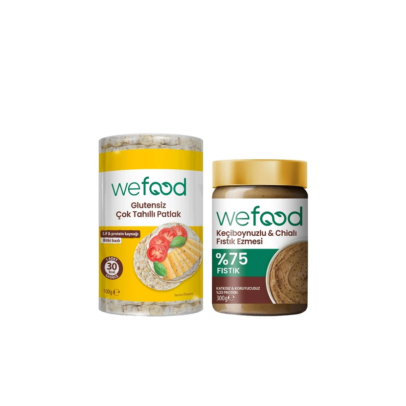 کره بادام زمینی خرنوب و چیا 300 گرمی و غلات پف‌کرده چندغله بدون گلوتن ویفود 100 گرمی