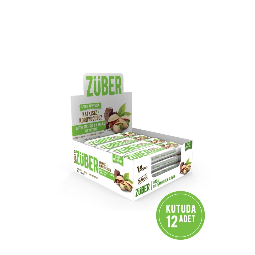 بار میوه‌ای زوبر پسته و کاکائو ۴۰ گرمی بسته ۱۲ عددی
