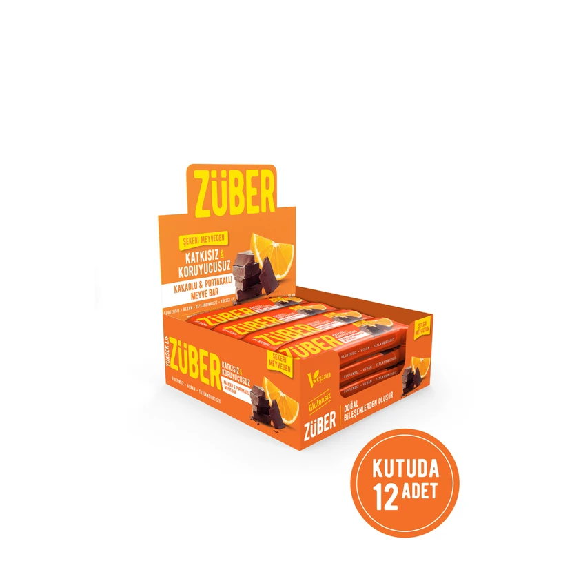 بار میوه‌ای زوبر طعم کاکائو و پرتقال ۴۰ گرمی بسته ۱۲ عددی