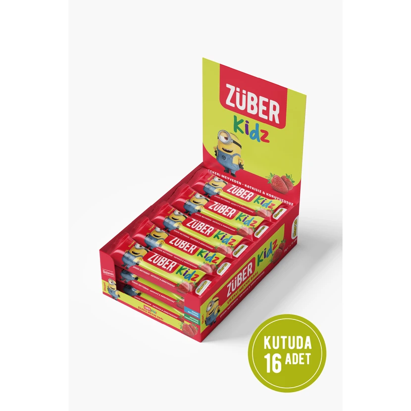 بار میوه‌ای کودک توت‌فرنگی زوبر ۲۵ گرمی بسته ۱۶ عددی