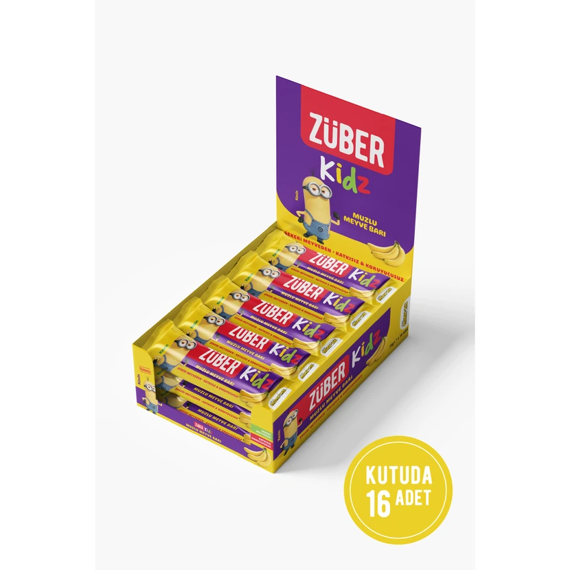 بار میوه‌ای کودک زوبر طعم موز ۲۵ گرمی بسته ۱۶ عددی