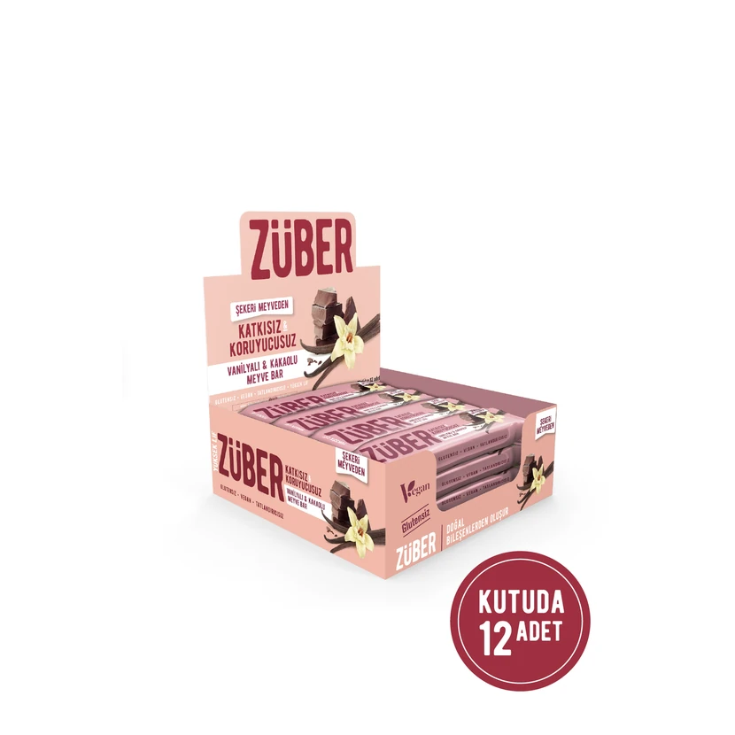 بار میوه‌ای وانیلی و کاکائویی زوبر بسته ۱۲ عددی ۴۰ گرمی