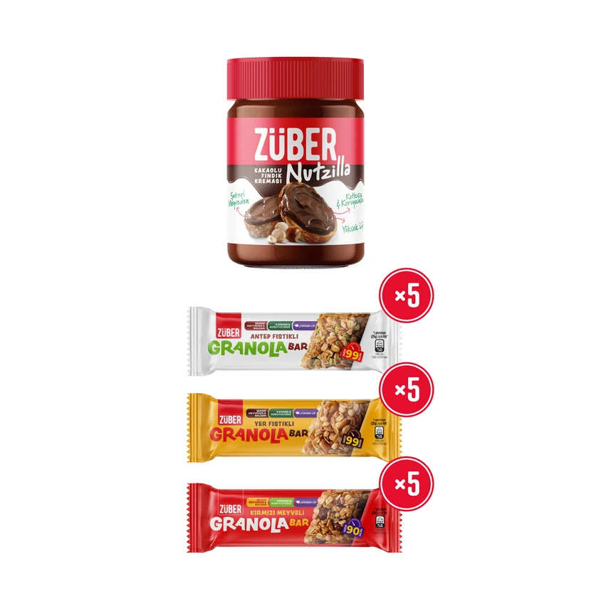 زوبر ناتزیلا کرم فندق کاکائویی میان‌وعده گرانولا ۱۵ عددی