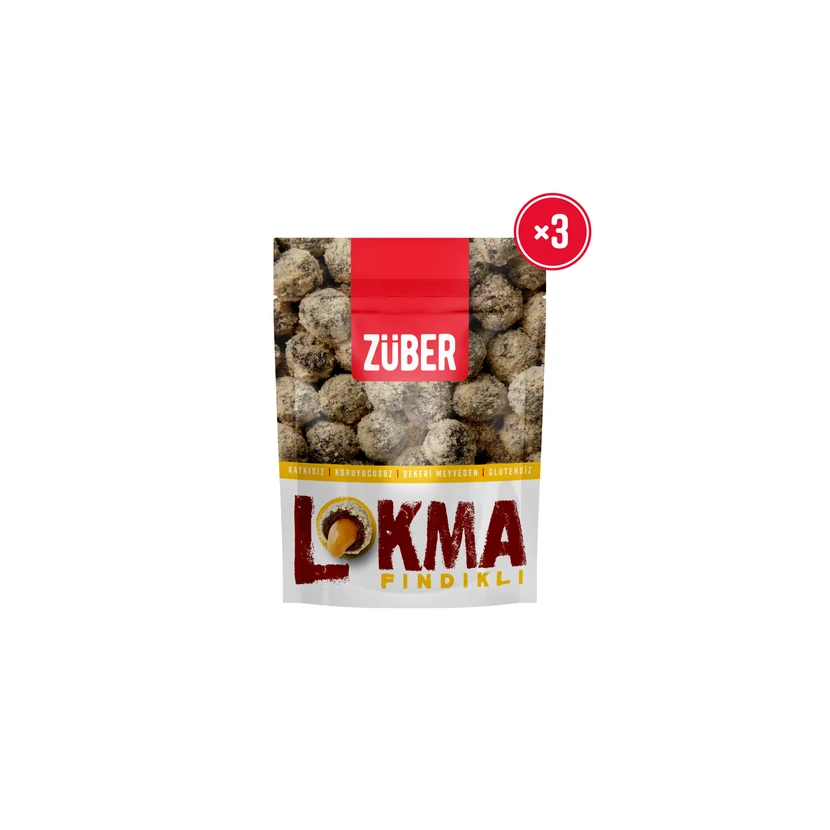 توپ میوه‌ای روکش فندق و کره بادام زمینی زوبر 3 عدد 96 گرمی