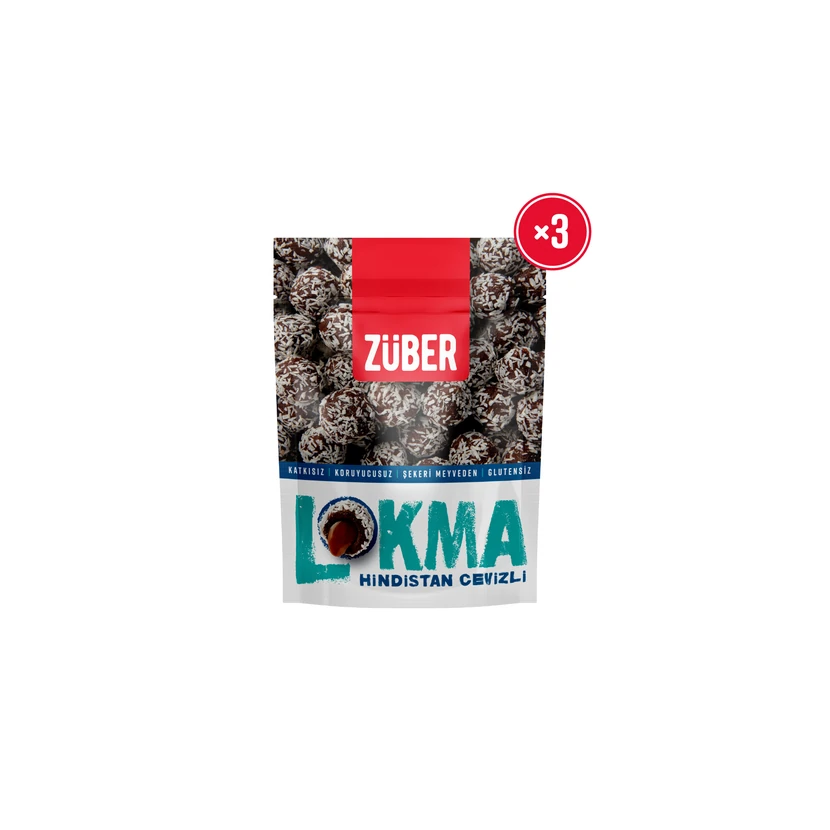 توپ میوه‌ای زوبر با روکش نارگیل و کاکائو و کرم فندق ۳×۹۶ گرم