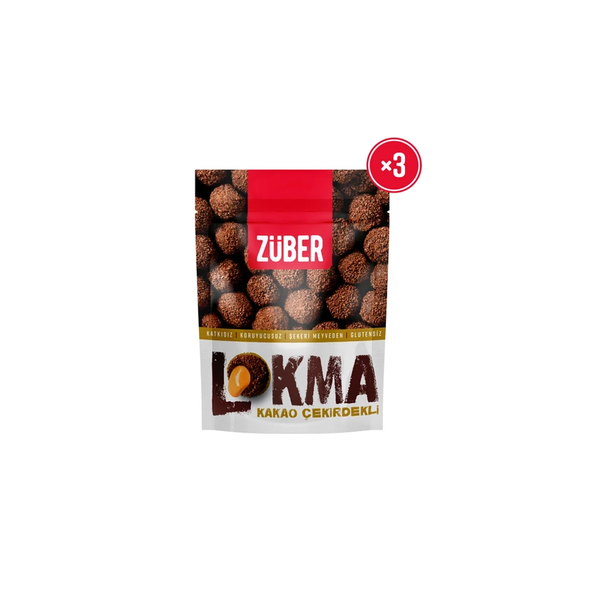 توپ میوه‌ای با کرم فندق و روکش دانه‌های کاکائو زوبر بسته 3 عددی 288 گرم