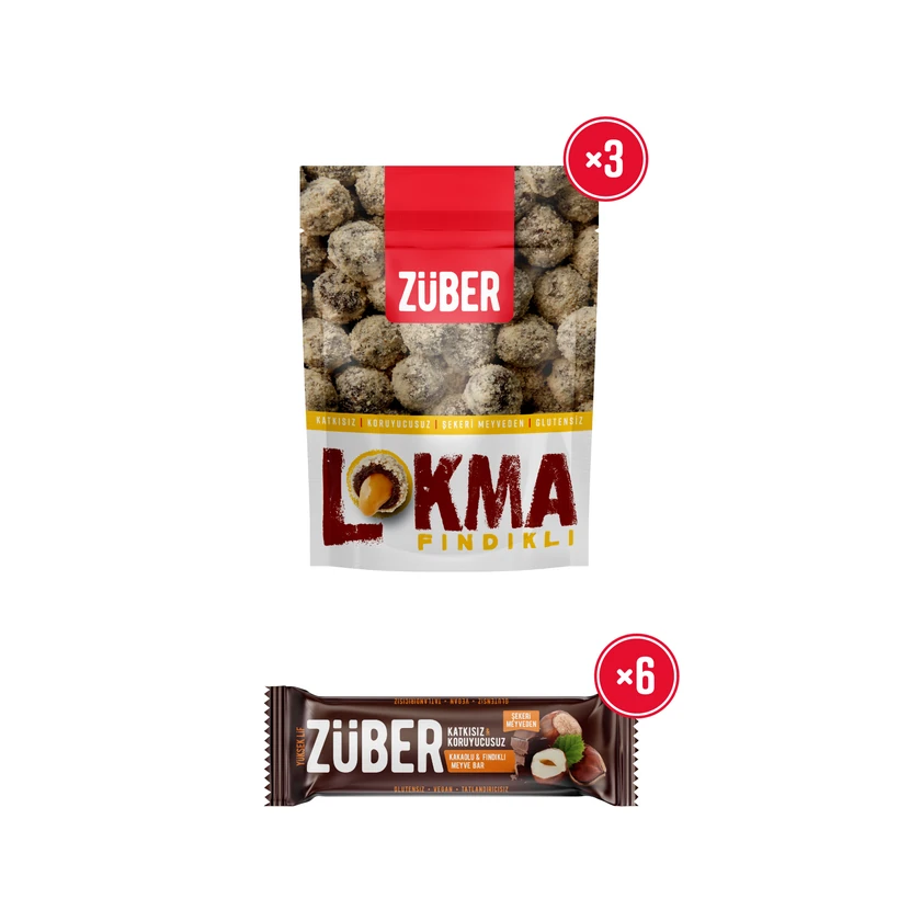 پک ۹ عددی زوبر فندق با ۳ توپ فندقی و ۶ بار میوه‌ای