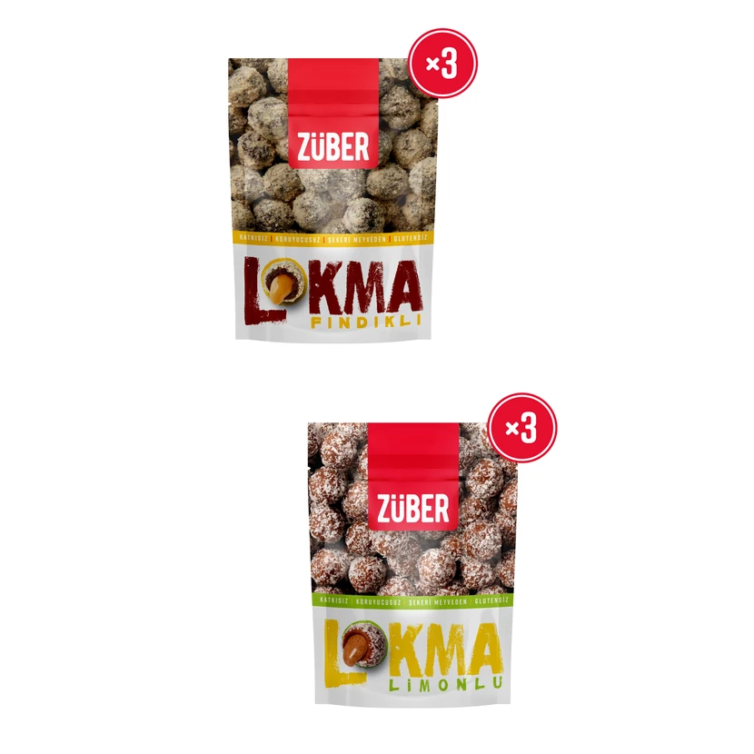 بسته توپ فندقی و لیمویی زوبر ۶ عددی با خمیر بادام