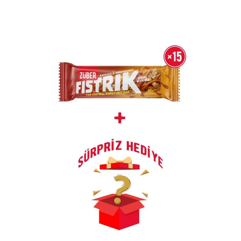 زوبر فستریک بار بادام زمینی ۳۰ گرمی بسته ۱۵ عددی جعبه سورپرایز هدیه
