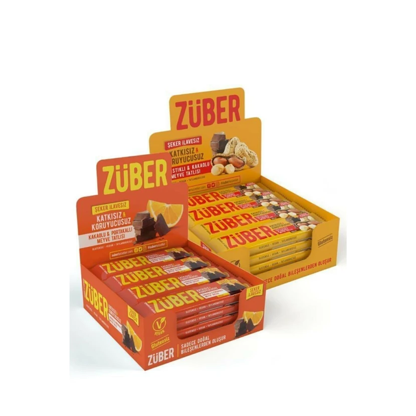 بار میوه‌ای پرتقال و بادام‌زمینی زوبر بسته ۲۴ عددی