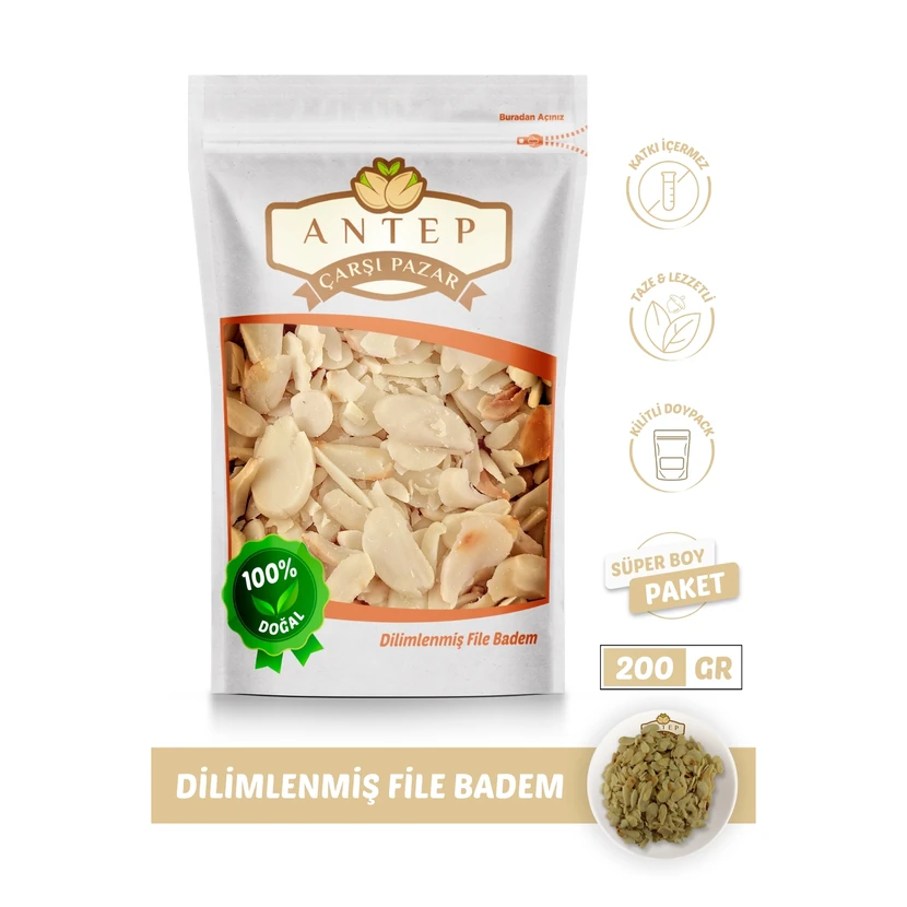 بادام فیله‌ای برش‌خورده آنتپ چارشی پازار 200 گرم