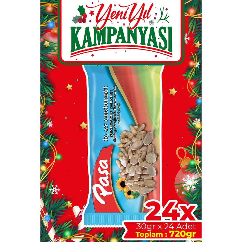 تخمه آفتابگردان بوداده و نمکی پاشا 720 گرم (30 گرم × 24)