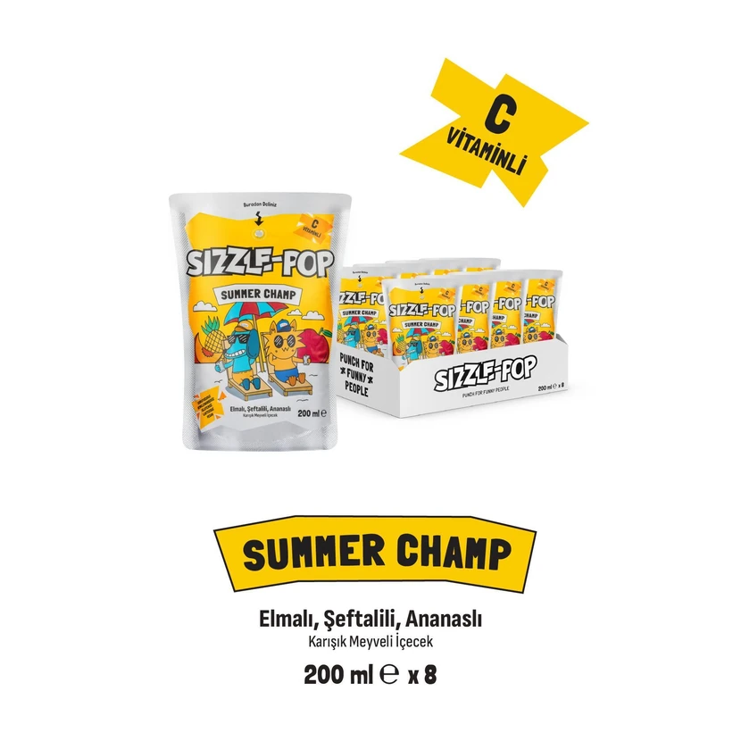 نوشیدنی میوه‌ای هلو سیب و آناناس سیزل پاپ 200 میلی‌لیتر × 8 عدد