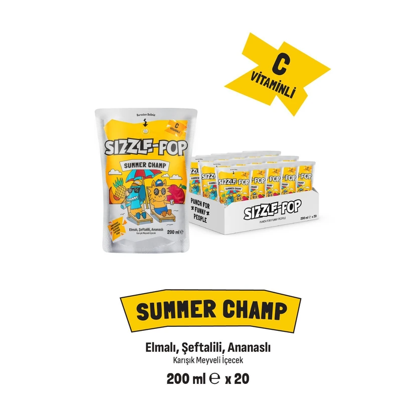 آبمیوه مخلوط سیزل اند پاپ (هلو، سیب، آناناس) 200 میلی‌لیتر × 20