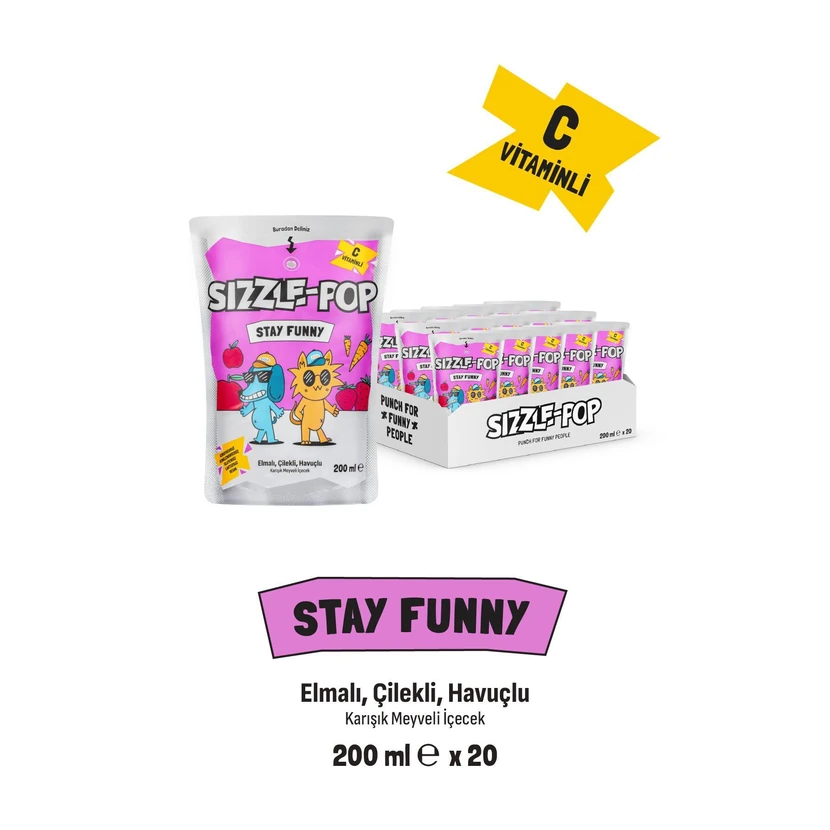 نوشیدنی میوه‌ای سیزل پاپ 200 میلی‌لیتری (هویج، سیب قرمز، توت‌فرنگی) بسته 20 عددی