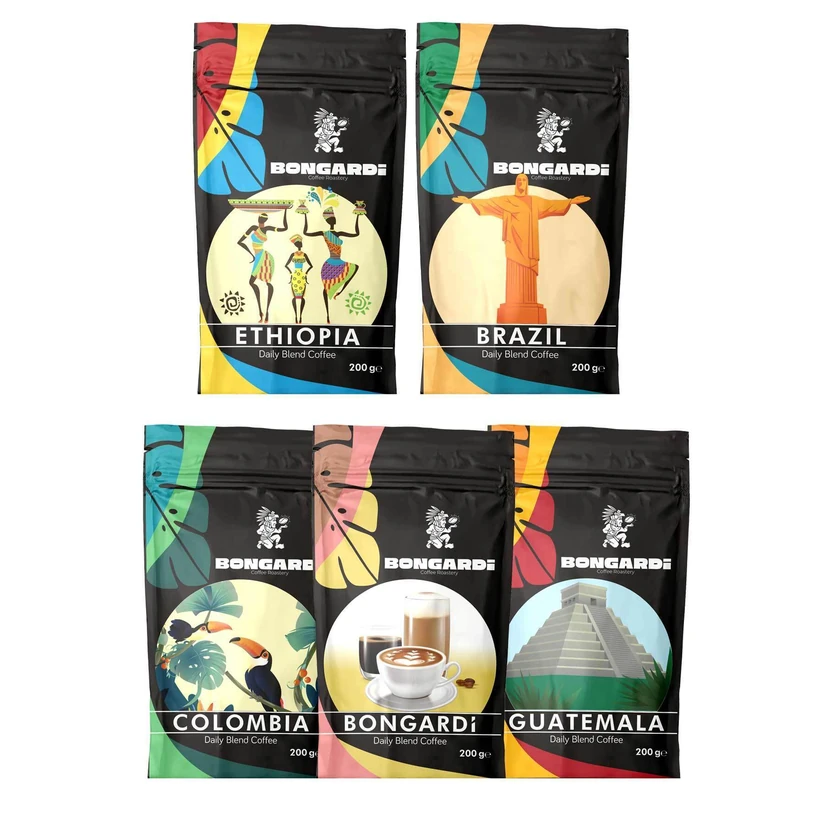 دان قهوه بونگاردی برزیل اتیوپی کلمبیا گواتمالا 5×200 گرم