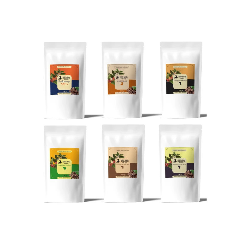 قهوه ادیس‌آبابا مجموعه سانتوس، اندونزی سیدامو، یرگاچف، گواتمالا پک ۶×۱۰۰ گرم