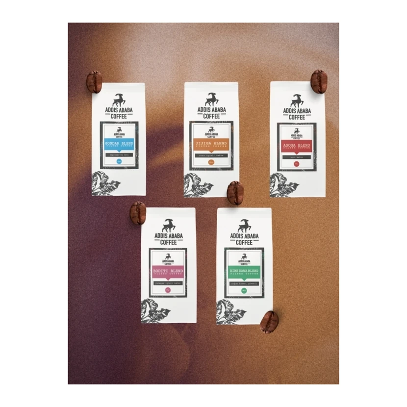 دان قهوه اصل ادیس آبابا اتیوپی ۵ بسته ۱۰۰ گرمی