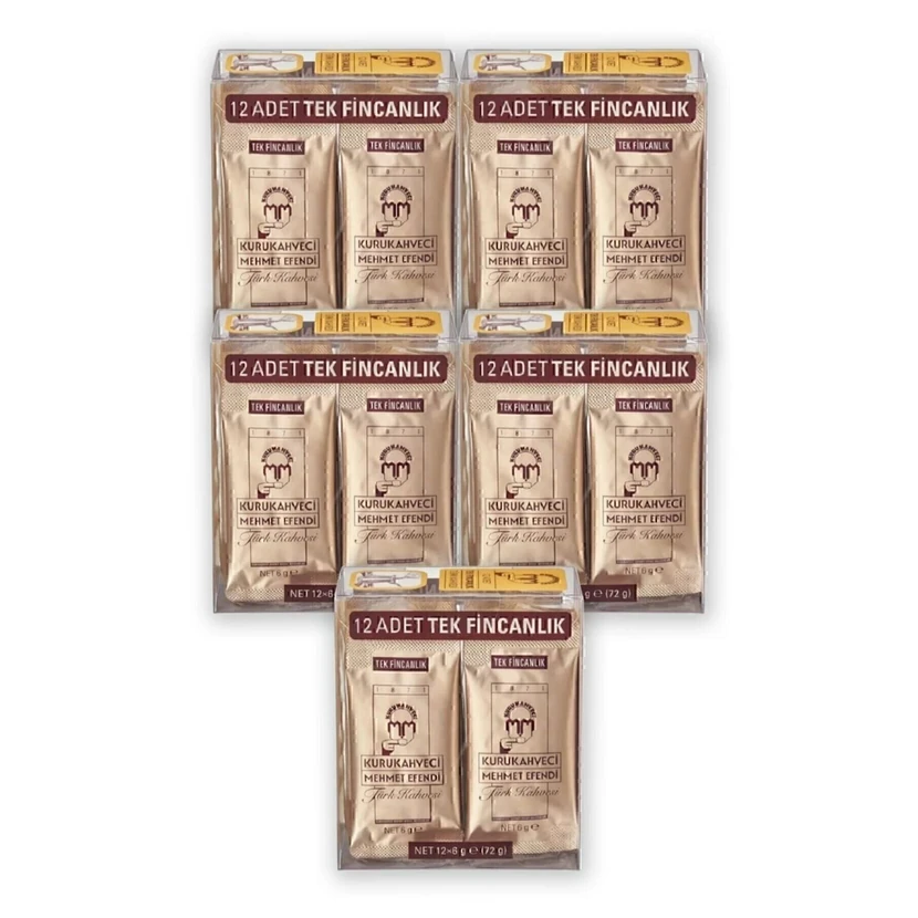 قهوه ترک تک‌فنجانی مهمت افندی ۵ بسته ۱۲ عددی (۶۰ عدد ۶ گرمی)