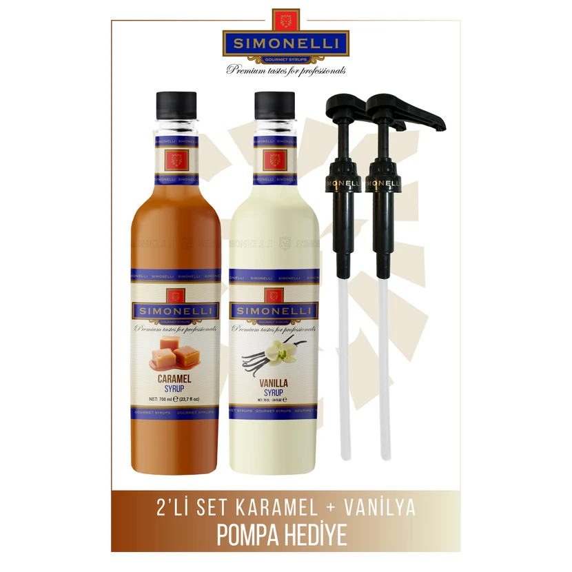 شربت قهوه و کوکتل کارامل و وانیل سیمنلی ۱ بسته ۷۰۰ میلی‌لیتری (با پمپ)