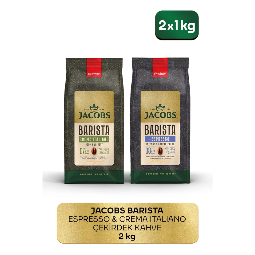 قهوه دانه‌ای باریستا (کریما ایتالیانو و اسپرسو) جاکوبز ۲ عدد بسته ۱۰۰۰ گرمی