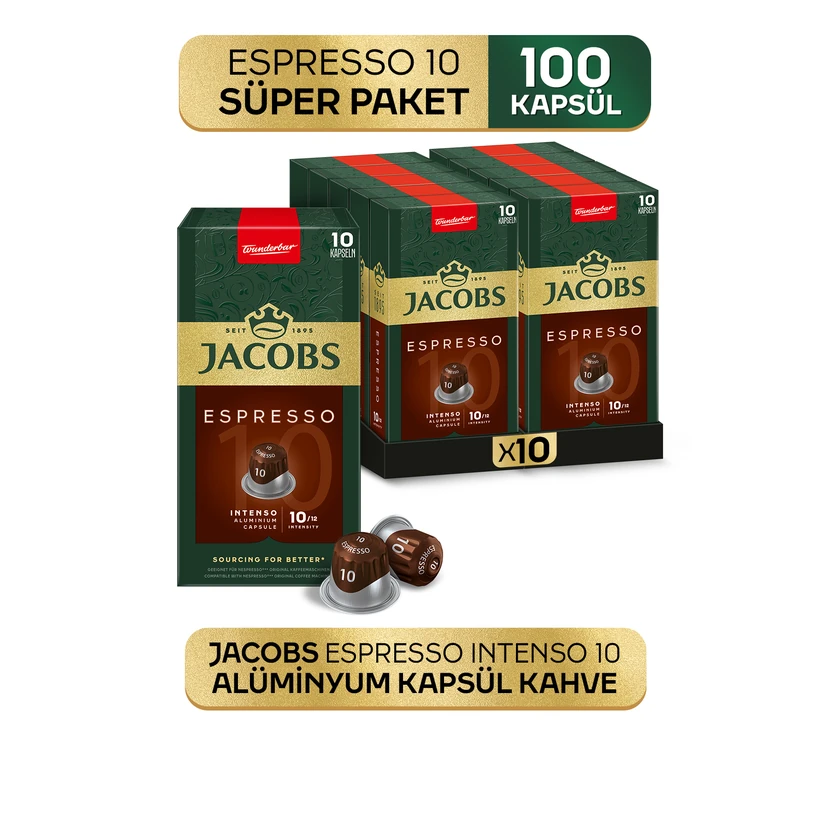 کپسول قهوه اسپرسو ۱۰ اینتنسو آلومینیومی (سازگار با نسپرسو) جاکوبز ۱۰۰ عددی