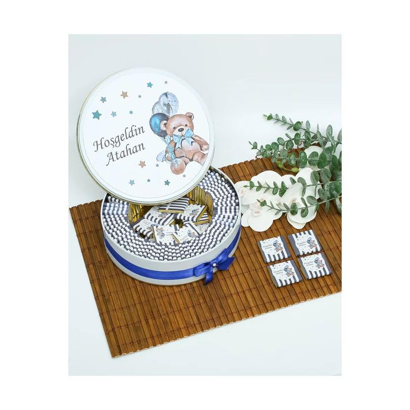 100 عدد شکلات هدیه نوزاد پسر با خرس قابل شخصی‌سازی انجل گیفت