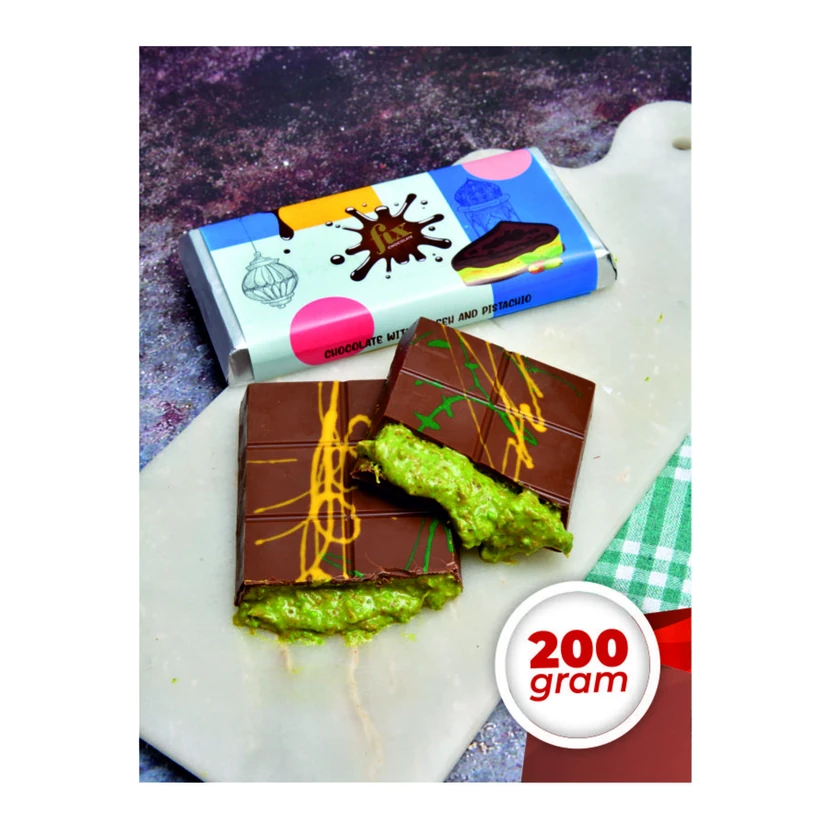 شکلات دبی واقعی فیکس 200 گرم با پسته و کادایف