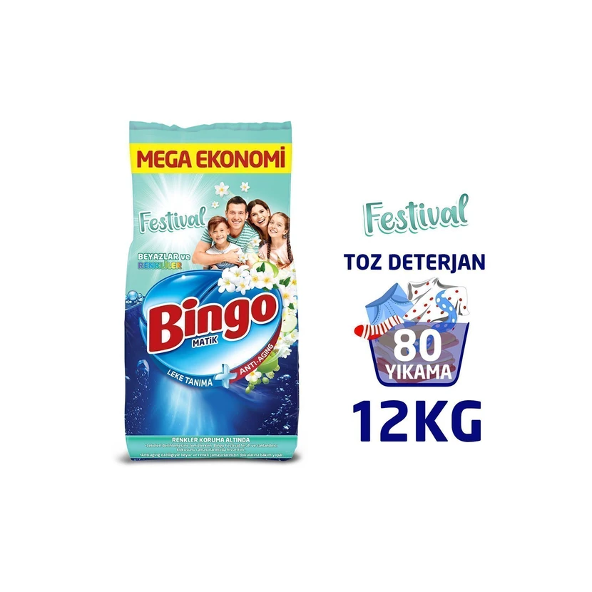 پودر لباسشویی بینگو ماتیک فستیوال 12 کیلوگرم مخصوص رنگی‌ها و سفیدها