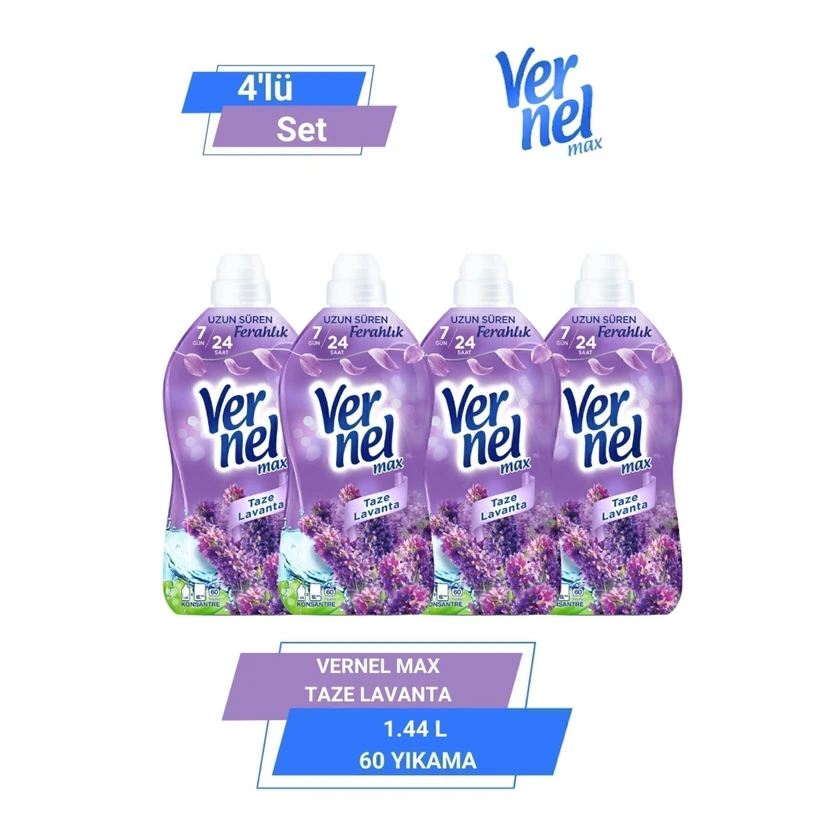 نرم‌کننده لباس ورنیل مکس کنسانتره اسطوخودوس تازه 4 × 1440 میلی‌لیتر