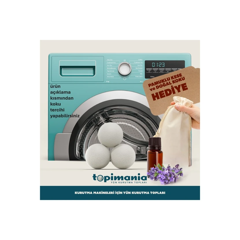 توپک پشمی خشک‌کن تاپیمانیا 3 عددی سایز خیلی بزرگ با کیسه اسانس 10 میلی‌لیتر