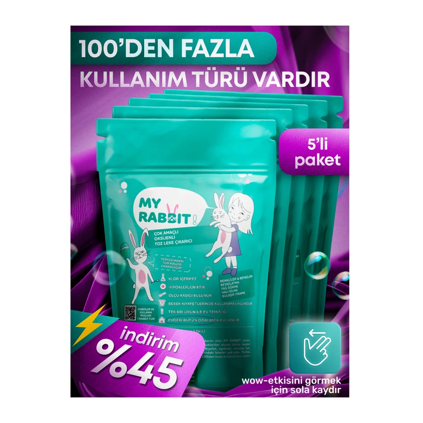 مای ربیت پودر اکسیژنه لکه‌بر و سفیدکننده لباس بسته 5×800 گرم