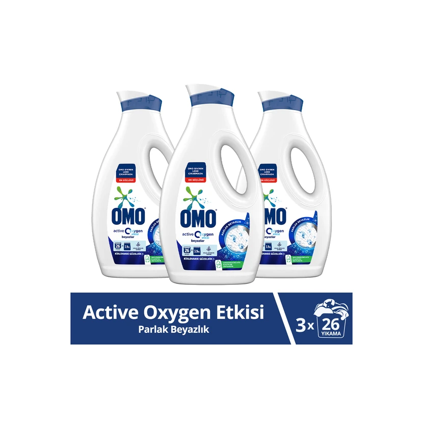 مایع لباسشویی اومو اثر اکسیژن فعال مخصوص لباس‌های سفید 1690 میلی‌لیتر بسته 3 عددی