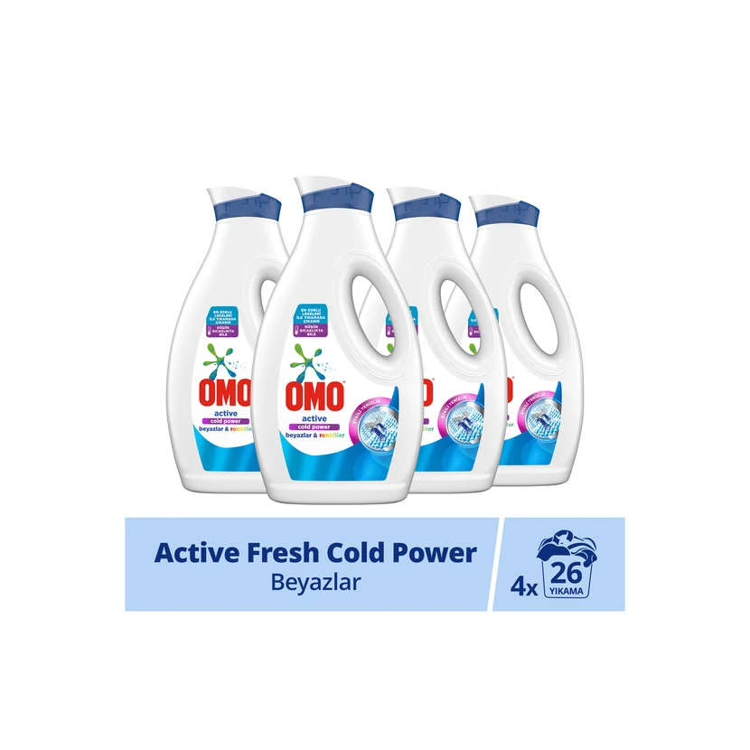 مایع لباسشویی اومو مخصوص شستشوی سرد برای سفید و رنگی 1690 میلی‌لیتر بسته 4 عدد