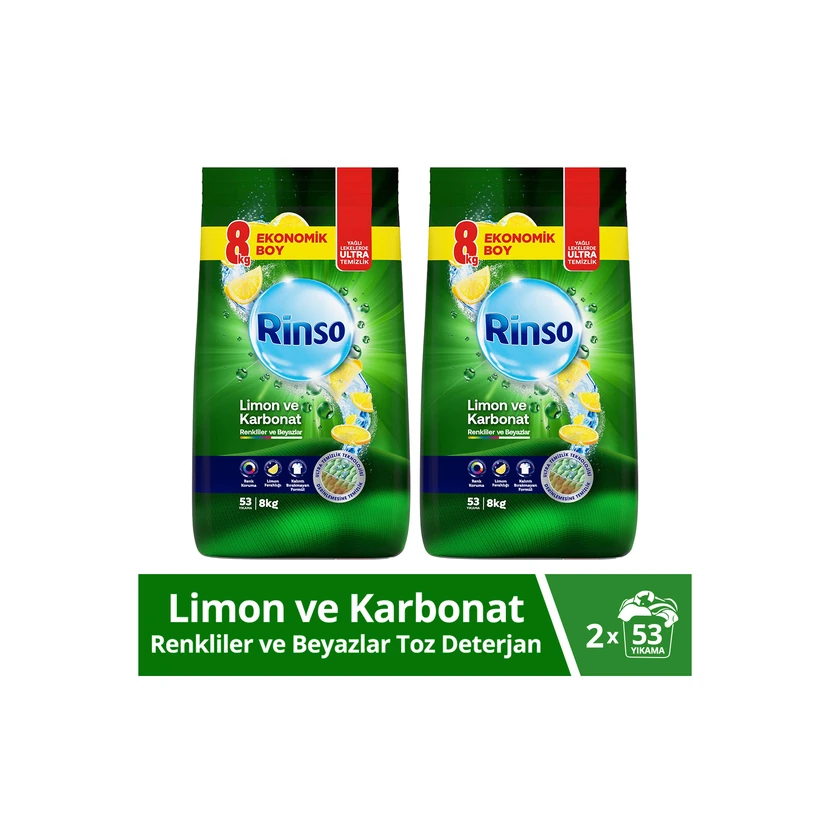 پودر لباسشویی رینزو مخصوص رنگی و سفید لیمو و جوش‌شیرین 16 کیلوگرمی