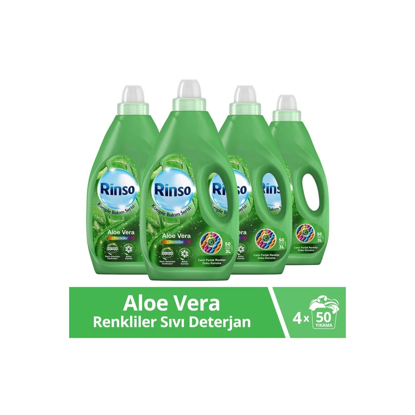 مایع لباسشویی رینسو آلوئه‌ورا مخصوص رنگی 3 لیتری بسته 4 عددی