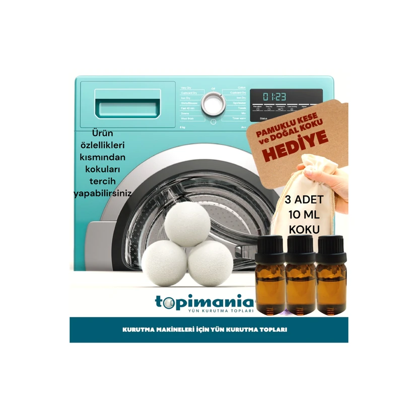 توپ پشمی خشک‌کن لباس تاپیمانیا 3 عددی سایز خیلی بزرگ با خوشبوکننده 10 میلی‌لیتری