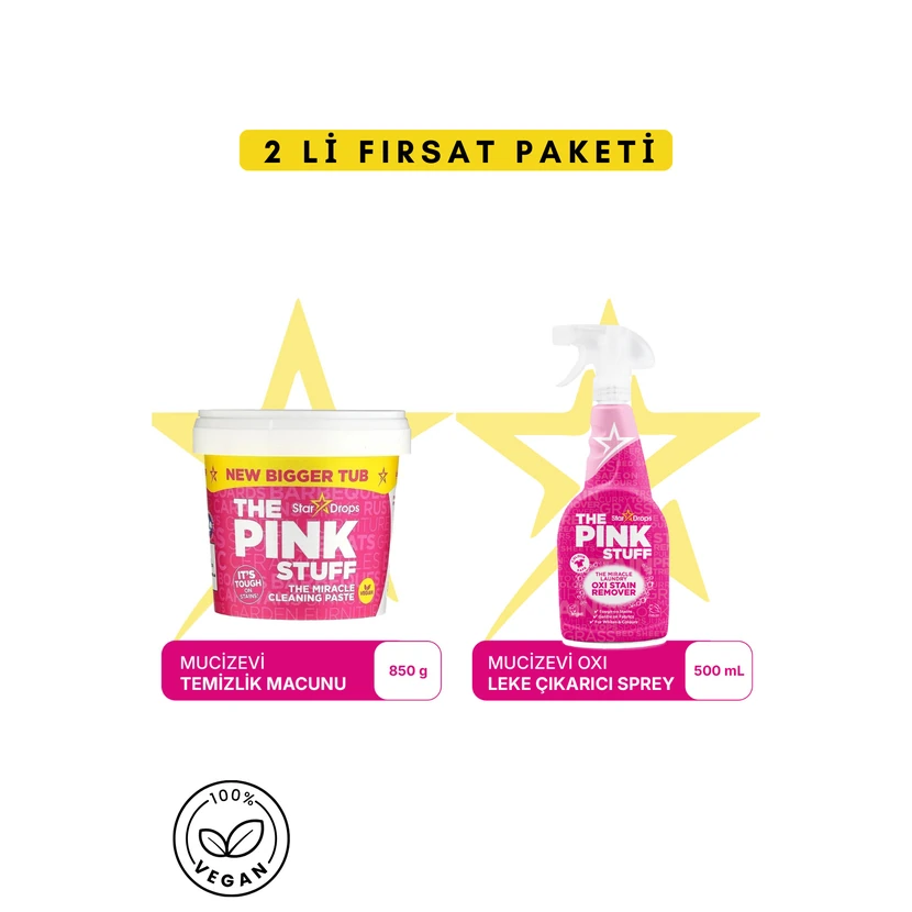 خمیر پاک‌کننده معجزه‌آسا پینک استاف 850 گرم و اسپری لکه‌بر اکسی 500 میلی‌لیتر