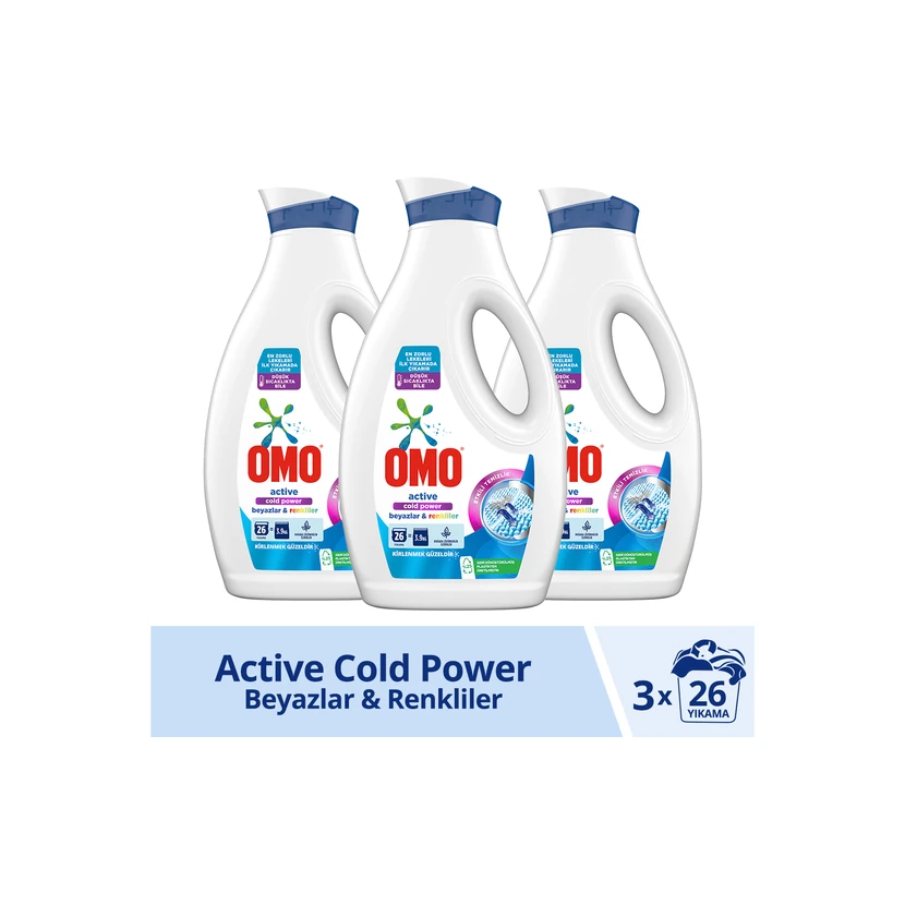 اومو مایع لباسشویی مخصوص آب‌سرد برای سفید و رنگی 1690 میلی‌لیتر ×3